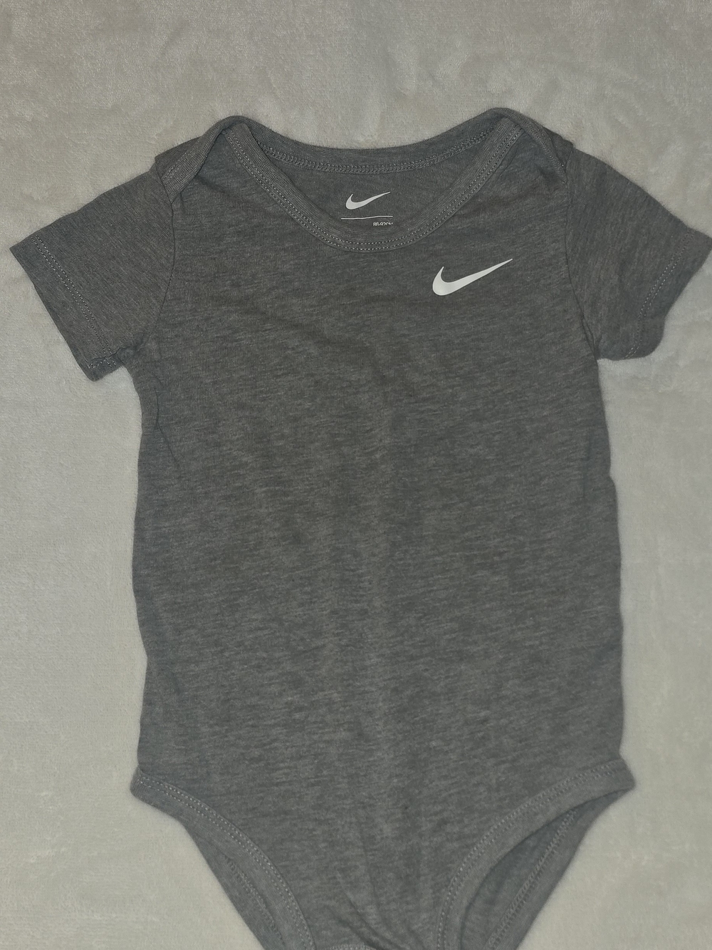 Nike Grey Baby Short-Sleeve Bodysuit with White Swoosh